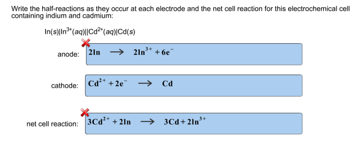 Write the half reactions as they occur at each electrode